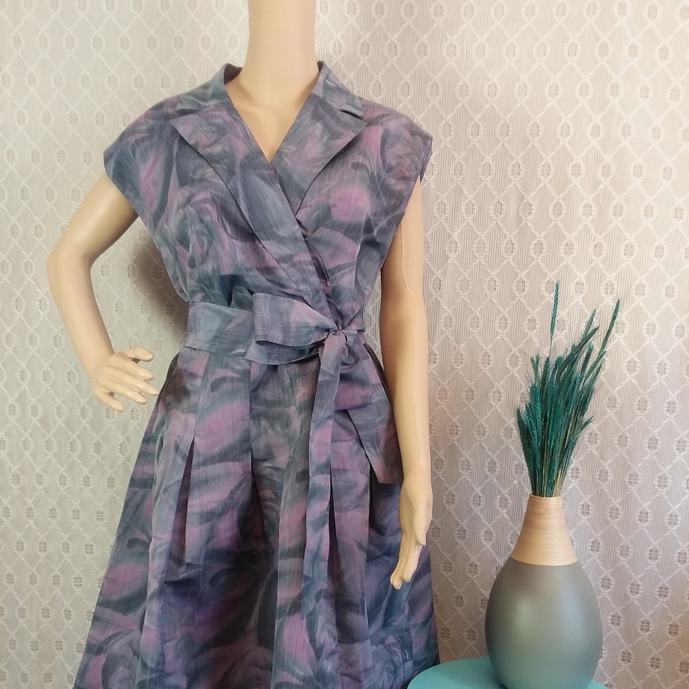 Anne Klein Gray and Purple Wrap Dress